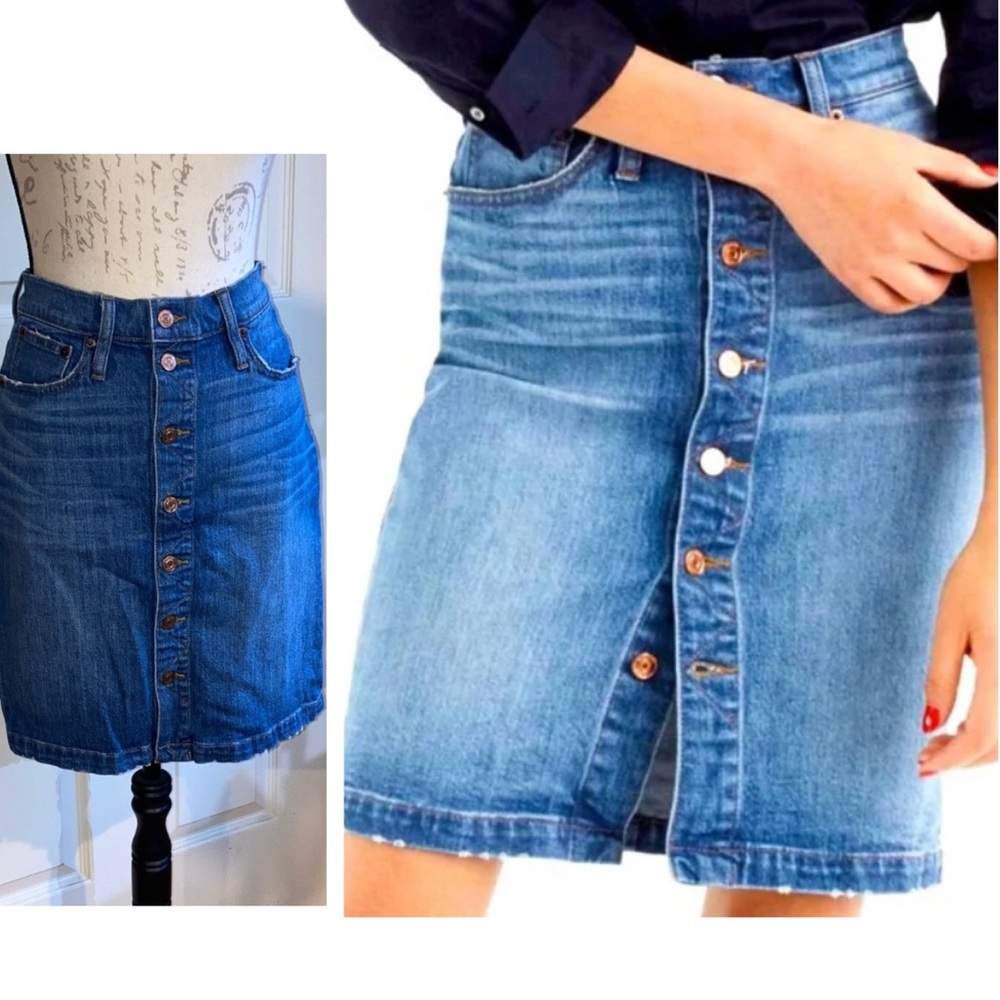J. Crew Button Down Blue Jean Denim Stretch Pencil Skirt sz 27